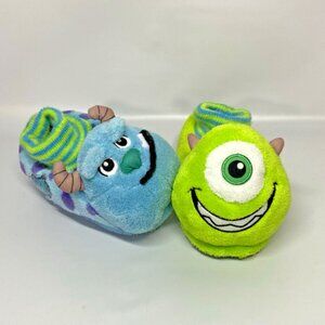Disney Pixar Monster Inc. Pull On Slippers Rubber Sole Kids Size 9-10 Blue/Green